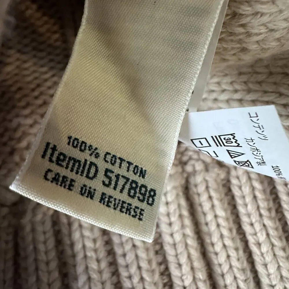 LL Bean Cable‎ Knit Sweater Women’s Medium Beige Tan Cotton Long Sleeve Pullover